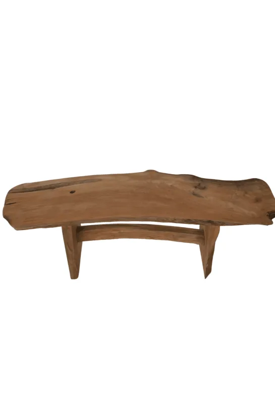 Teak Houten Bankje met Boomstam blad