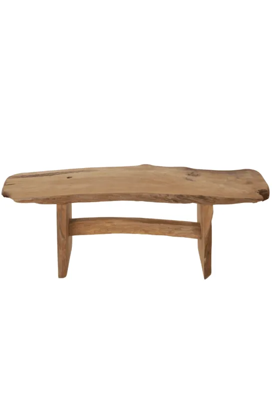 Teak Houten Bankje met Boomstam blad
