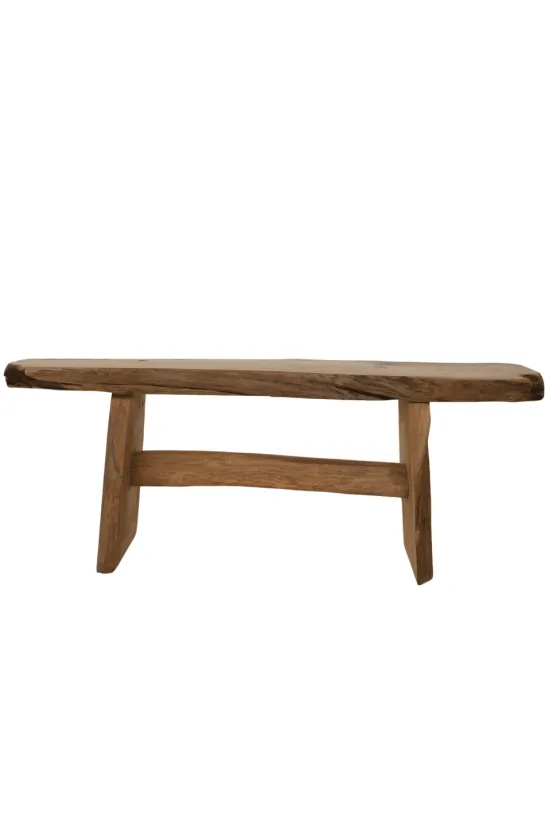 Teak Houten Bankje met Boomstam blad