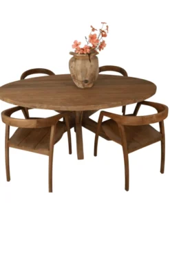 Teak houten eettafel 180 cm met houten poot