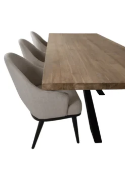 Teak houten eettafel 220 cm met zwart metalen matrixpoot