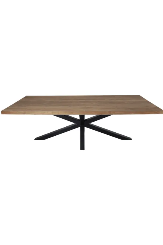 Teak houten eettafel 220 cm met zwart metalen matrixpoot