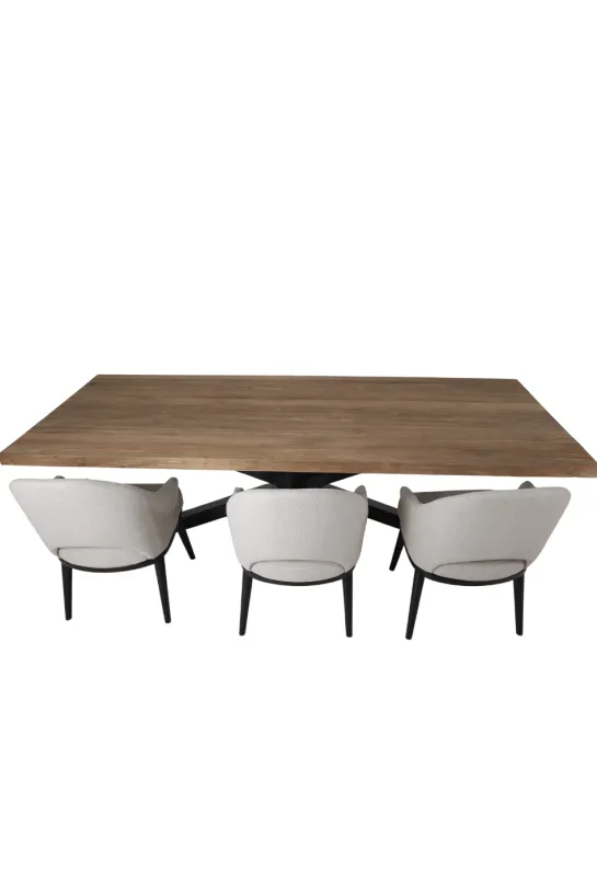Teak houten eettafel 220 cm met zwart metalen matrixpoot
