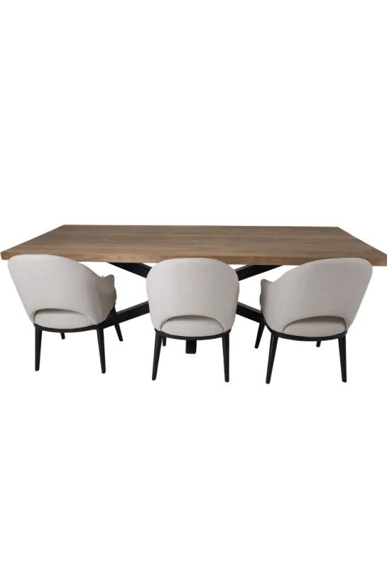 Teak houten eettafel 220 cm met zwart metalen matrixpoot
