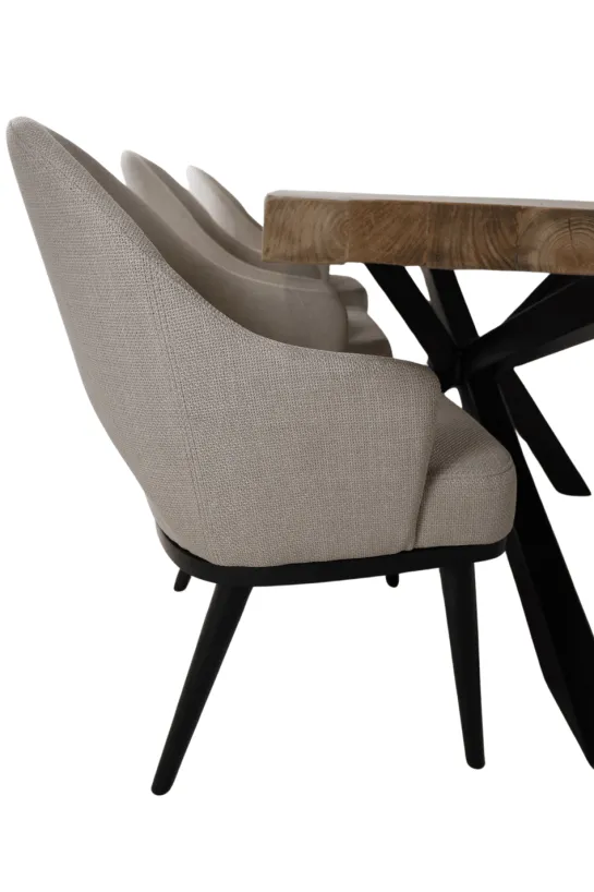 Teak houten eettafel 220 cm met zwart metalen matrixpoot