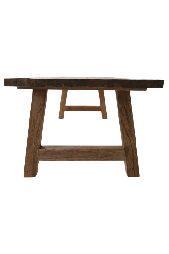 Teak houten eettafel met houten A poten