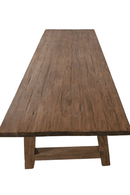 Teak houten eettafel met houten A poten