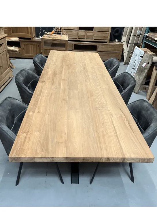 Teakhouten Eettafel met Zwarte Matrixpoot 280 cm