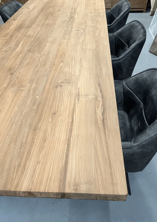 Teakhouten Eettafel met Zwarte Matrixpoot 280 cm