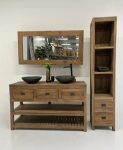 Teakhouten hoge smalle kast rustiek teak
