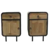 Teak houten industriële ronde hoeken nachtkastjes set van 2 glad