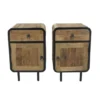 Teak houten industriële ronde hoeken nachtkastjes set van 2 ruw