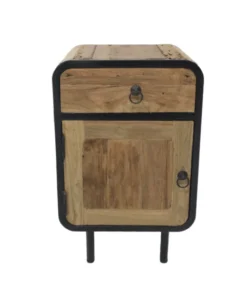 Teak houten industriële ronde hoeken nachtkastjes set van 2 ruw