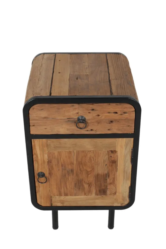Teak houten industriële ronde hoeken nachtkastjes set van 2 ruw