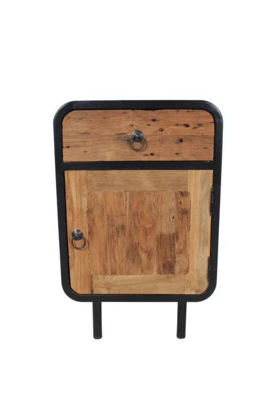 Teak houten industriële ronde hoeken nachtkastjes set van 2 ruw