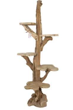 Teak houten Kattenpaal met 5 plateau’s