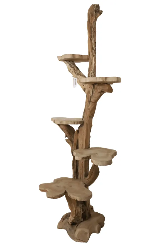 Teak houten Kattenpaal met 5 plateau’s