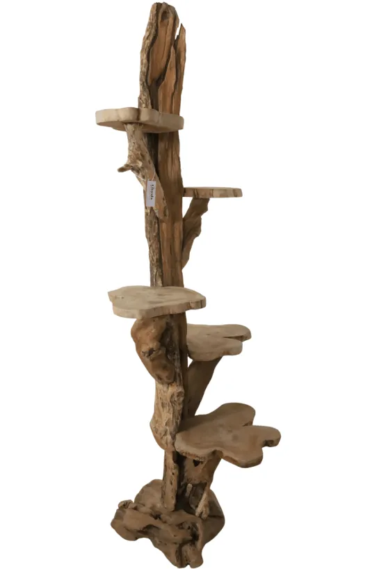 Teak houten Kattenpaal met 5 plateau’s