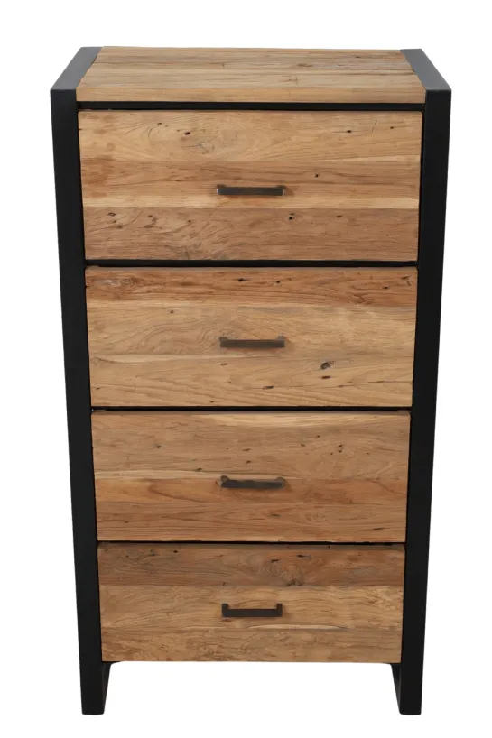 Teakhouten Ladekast met Metaal – Industrieel Design