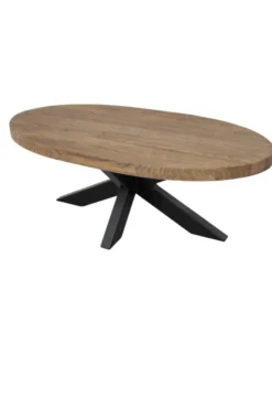 Teakhouten Ovale Salontafel – Landelijk & Industrieel 120×60 cm
