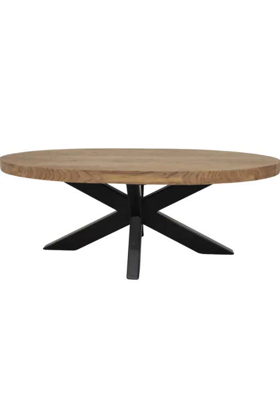 Teakhouten Ovale Salontafel – Landelijk & Industrieel 120×60 cm