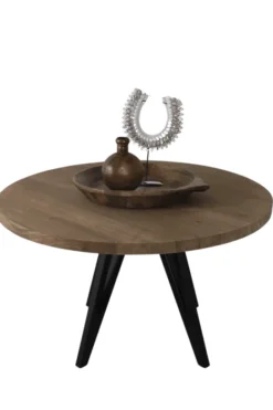 Teak houten ronde eettafel 130 cm met metalen poot