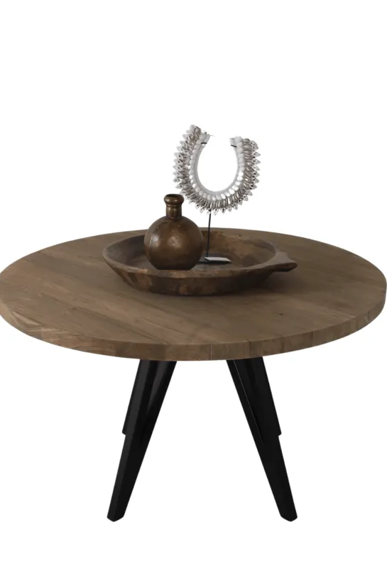 Teak houten ronde eettafel 130 cm met metalen poot