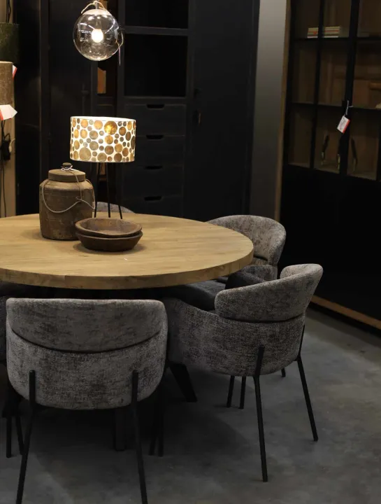 Teak houten ronde eettafel 130 cm met metalen poot
