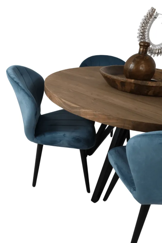 Teak houten ronde eettafel 130 cm met metalen poot