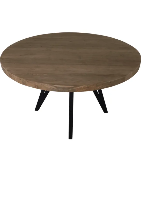 Teak houten ronde eettafel 130 cm met metalen poot