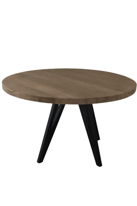 Teak houten ronde eettafel 130 cm met metalen poot