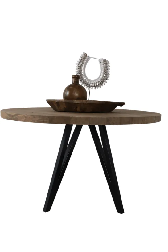 Teak houten ronde eettafel 130 cm met metalen poot