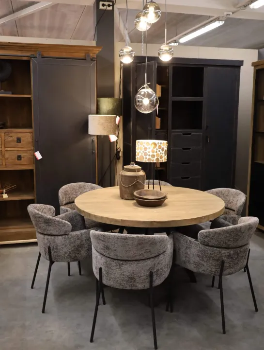Teak houten ronde eettafel 130 cm met metalen poot
