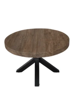 Teakhouten ronde salontafel met metalen spin poot