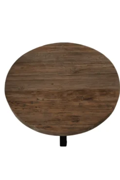 Teakhouten ronde salontafel met metalen spin poot