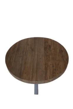 Teakhouten ronde salontafel met metalen spin poot