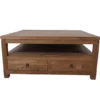 Teak houten salontafel 100x100x45 cm met lades