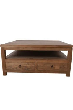 Teak houten salontafel 100x100x45 cm met lades