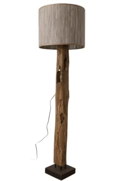 Teakhouten Staande Lamp met Beige Kap