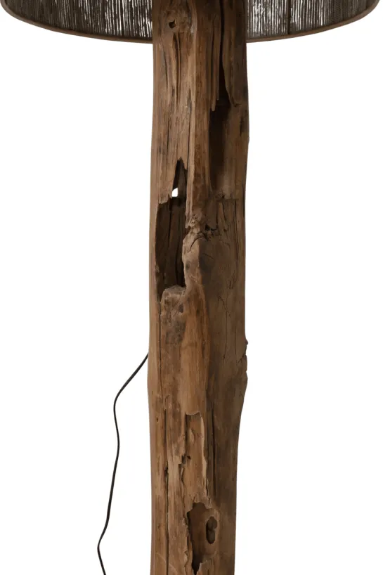 Teakhouten Staande Lamp met Beige Kap