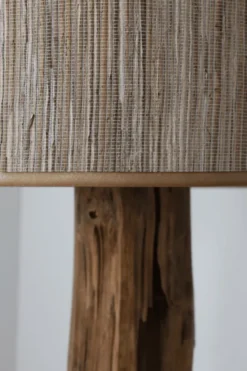 Teakhouten Staande Lamp met Beige Kap