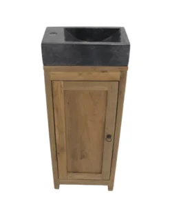 Teakhouten toiletkastje met zwart marmeren wasbakje