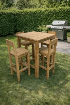 Teak houten tuin bartafel incl 4 barkrukken voor buiten