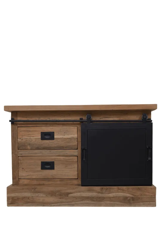 Teak Houten TV-Meubel met Metalen Schuifdeur 90x46x60 cm