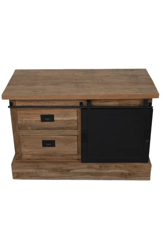 Teak Houten TV-Meubel met Metalen Schuifdeur 90x46x60 cm