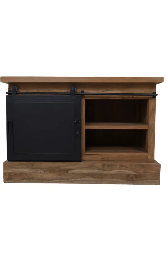 Teak Houten TV-Meubel met Metalen Schuifdeur 90x46x60 cm