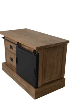 Teak Houten TV-Meubel met Metalen Schuifdeur 90x46x60 cm
