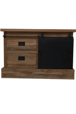 Teak Houten TV-Meubel met Metalen Schuifdeur 90x46x60 cm