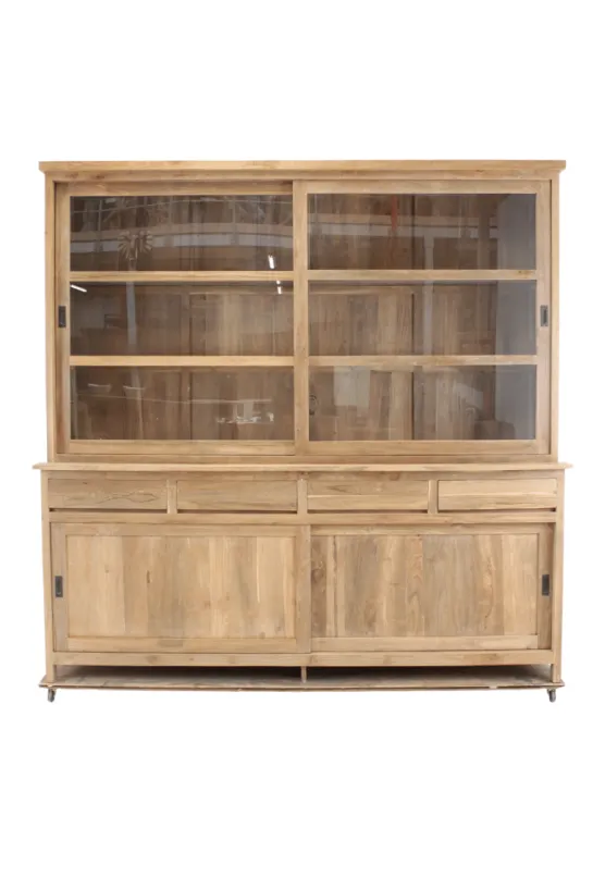 Teakhouten vitrinekast maat 220 cm lang
