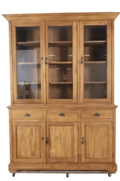 Teak Houten Vitrinekast met 3 Glazen Deuren